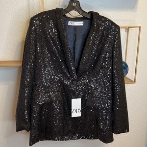 NWT Zara Sequin Blazer XL - Black